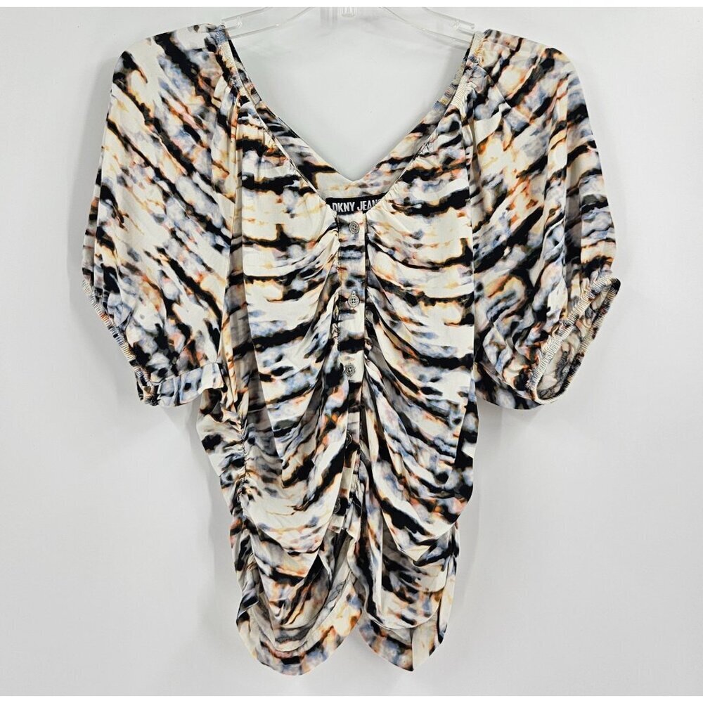 Dkny Jean's Womens Gathered Cropped Top Animal Print Sz L